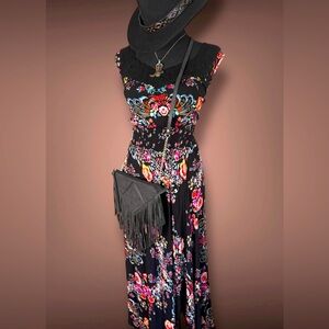 Bohemian Floral Black Maxi Dress